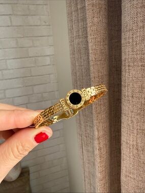 Gold 'LOVE' Bangle with Black Enamel Accent